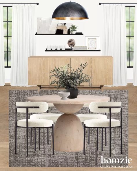 Boucle Dining Chair And Table, Round Dining Table Inspiration, White Oak Dining Room, Boucle Dining Chairs, Organic Modern Dining Chairs, Modern Round Dining Table, Circle Dining Room Table, Modern Round Dining Room Table, Round Kitchen Table And Chairs