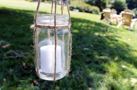 Light up the night with these great diy lanterns.. great for parties (and something to do with all those glass jars I seem to save and have no idea what to do with!) Hanging Candle Lanterns, Hanging Jars, Hanging Candle, Jar Lanterns, Garden Lanterns, Hanging Candles, Diy Lanterns, Mason Jar Candles, Small Jars