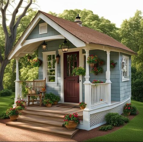 Tiny Backyard House, Micro Cabin, Shed Tiny House, Beautiful Small Homes, Pretty Home, Tree House Plans, Small Cottage Homes, Backyard House, Shed Home