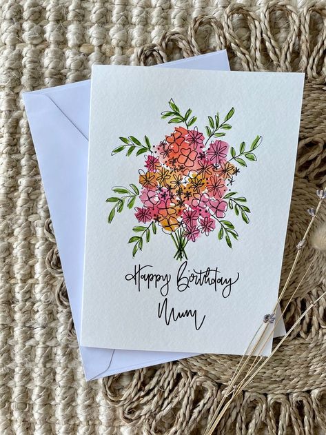 WithLoveElShop - Etsy Flower Bouquet Card, Painted Bouquet, Bouquet Card, Special Birthday Cards, Calligraphy Cards, Hand Painted Card, Paint Cards, Beautiful Handmade Cards, Hand Of Cards