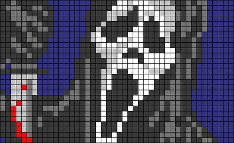 Scream Alpha Pattern, Ghostface Alpha Pattern, Ghostface Crochet Pattern, Ghostface Pixel Art, Horror Perler, Crochet Grid, Crochet Charts, Perler Ideas, Tapestry Crochet Patterns