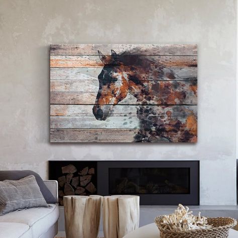 'Fire Horse' Print on Canvas Horse Room Decor, Horse Room, Fire Horse, Horse Running, Farmhouse Crafts, Equestrian Decor, Diy Crafts For Adults, Rustic Crafts, Fire Art