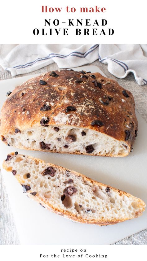 With a soft crumb and crispy crust, this delicious no-knead rustic olive bread is made with salty, briny kalamata olives and it’s so easy to make.    #recipes #homemadebread #homemadebaking #nokneadbread #kalamata #olives #rusticbread Kalamata Olive Bread, Easy To Make Recipes, Olive Bread, Rustic Bread, Bread Ingredients, No Knead Bread, Types Of Bread, People Food, No Knead