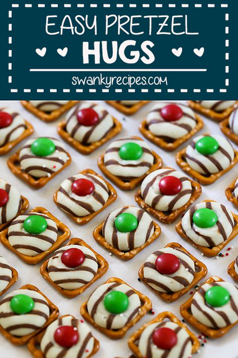 Christmas Pretzel Hugs, Pretzel Hugs, Quick Christmas Dessert, Pretzels And Chocolate, Christmas Pretzel, Christmas Snacks Easy, Christmas Recipes For Kids, Christmas Pretzels, Chewy Chocolate Cookies