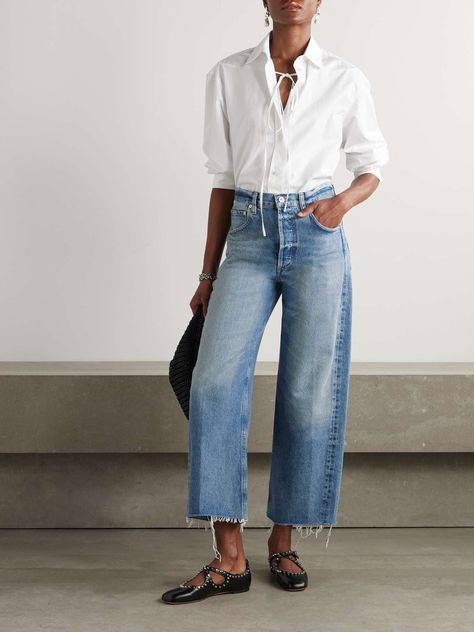 CITIZENS OF HUMANITY Ayla cropped frayed high-rise wide-leg jeans | NET-A-PORTER Ayla Jeans Outfit, Net A Porter Jeans, Flare Jeans Street Style, Net Porter, Ankle Jeans Outfit, Amsterdam Outfits, Wide Leg Jeans Shoes, Cropped Jeans Outfit, Amsterdam Outfit