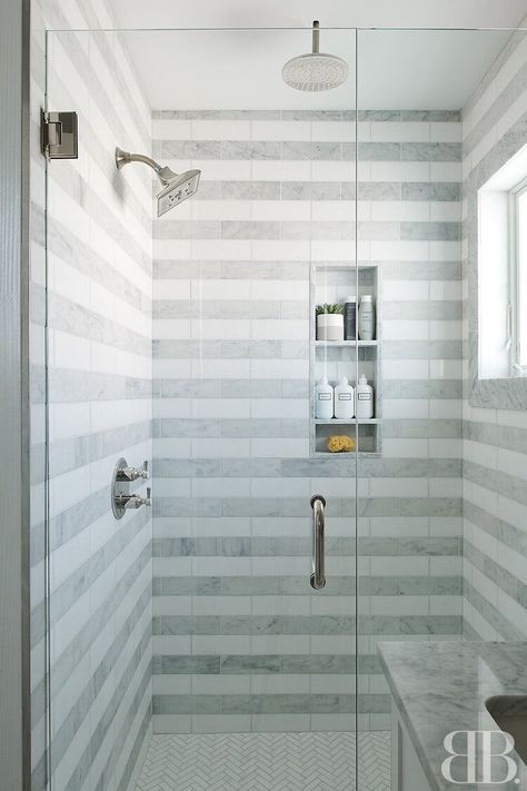 Walk In Shower With Curtain Instead Of Door, Herringbone Tile Backsplash Bathroom, Linen Look Tile, Tile 2023, Bathroom Tile Design Ideas, Large Shower Tile, Bathroom Lighting Ideas, Tile Design Ideas, White Tile Shower