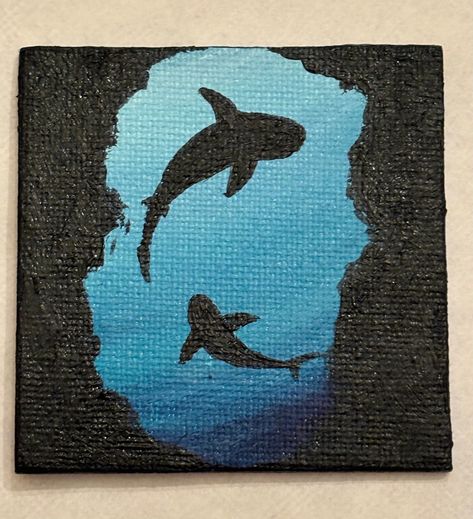 Beautiful Shark Mini Refrigerator Magnet.  Acrylic on canvas board magnet just right for your refrigerator or file cabinet or can be displayed on a mini easel as well. Painting To Do For Boyfriend, Cute Ocean Painting Easy, Acrylic Paint Mini Canvas, Easy Water Colour Painting Ideas On Canvas, Creative Easy Paintings, Stuff To Paint On Walls, Ideas For Canvas Painting Easy, Cute Paintings On Mini Canvas, Mini Square Paintings