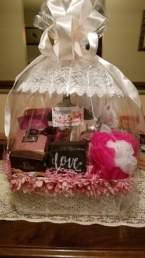 Bridal Shower - lingerie, robe, slippers, gift cards, bottle if wine, and bath stuff. Bath Stuff, Shower Diy, Bridal Shower Diy, Shower Gifts, Gift Cards, Diaper Cake, Bridal Shower, Slippers, Gift Card