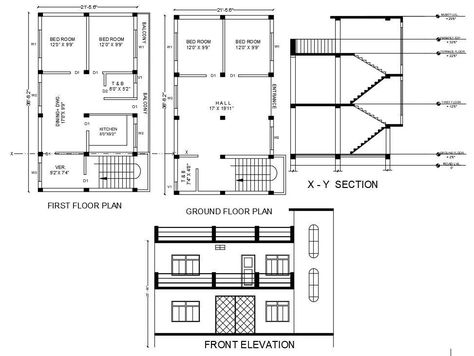 Drawing House Plans, 2bhk House Plan, Elevation Drawing, 2 Storey House, Country House Design, House Floor Design, Floor Plan Layout, Elevation Design, Building Section