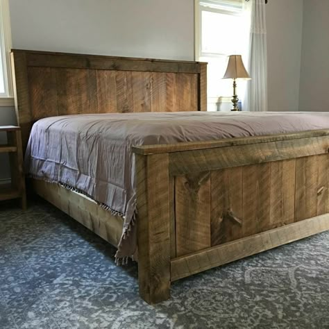 Rustic King Size Bed Frame With Lights, Cabin Style Bed Frame, Reclaimed Bed Frame, Wood Bed Frame Headboard, Barnwood Bedroom Furniture, Cool Wooden Bed Frames, Tall Wood Bed Frame, Country Wood Bed Frame, Rustic Timber Bed