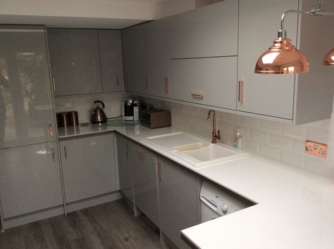 My grey and copper kitchen Grey And Copper Kitchen, Kitchen Terracotta, Kitchen Copper, Kitchen Diner Extension, Copper Interior, Copper And Grey, Diy Kitchen Renovation, Copper Decor, Grey Cabinets