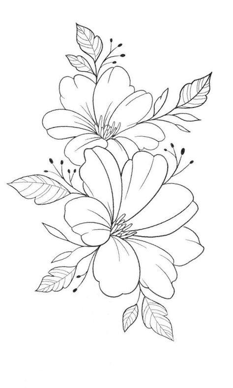 Floral Motif Design Drawings, Flower Outline For Embroidery, Flower Drawing Outline Sketch, Pencil Art Flower Drawings, Floral Design Outline, Outline Flower Design, Small Flower Drawing Simple, Flower Traceable, Flower Outline Art