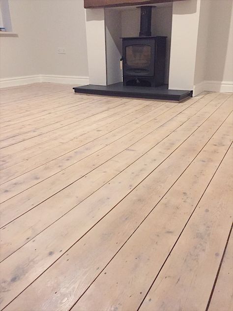 These original floorboards were sanded down and then treated with Fiddes hard wax oil in white. Then end result was a lovely washed out mat finish, perfect for the modern scandi look. Floor Boards Bedroom, Whitewash Floorboards, Exposed Floorboards, Sanded Floorboards, Sanding Floorboards, Original Floorboards, Whitewashed Floorboards, Wood Floor Restoration, Painted Wooden Floors