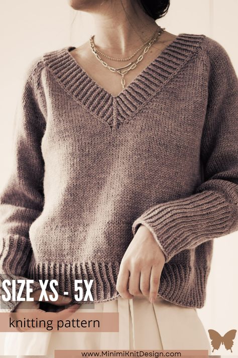 Vneck Sweater Outfit, Seamless Knitting Patterns, Raglan Sleeve Pattern, Modern Knitwear, V Sweater, Free Knitting Patterns For Women, Knit Sweater Outfit, Crochet Jumper, Jumper Knitting Pattern