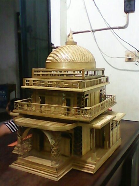 Miniatur masjid Wood Craft, Mini House, Mini Garden, Wood Crafts, Pendant Light, Ceiling, Ceiling Lights, Lighting, Wood