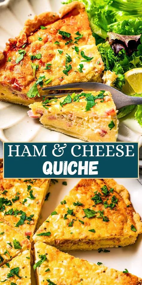 This super easy ham and cheese quiche is packed with flavor and ready for the oven in 30 minutes. Speed it up with a store-bought pie crust! #hamandcheese #breakfast #quiche Quiche With Ham, Simple Pie Crust, Simple Pie, Cheese Quiche Recipe, Ham Quiche, Ham And Cheese Quiche, Delicious Quiche, Easy Ham, Spinach Quiche