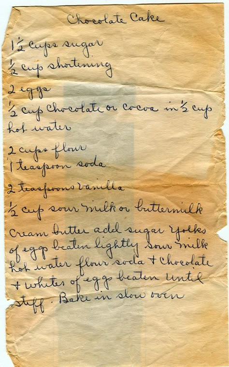 Grace and Glory: Grandma's Handwritten Chocolate Cake Recipe Heirloom Recipes, Handwritten Recipes, Vintage Cooking, Grandmas Recipes, Retro Recipes, Old Recipes, Food Cakes, Chocolate Cake Recipe, Homemade Cakes