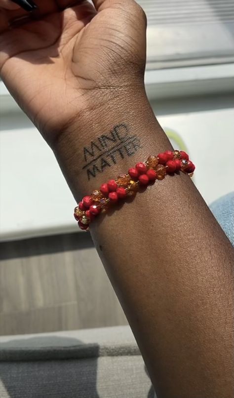 Black Love Tattoos, Tattoo Of Names, Red Ink Tats On Dark Skin, Inner Hand Tattoo, Red Tattoos For Women Dark Skin, Red Tattoos On Dark Skin, Black Excellence Tattoo, Red Tattoo On Black Women Dark Skin, Res Tattoo On Black Women