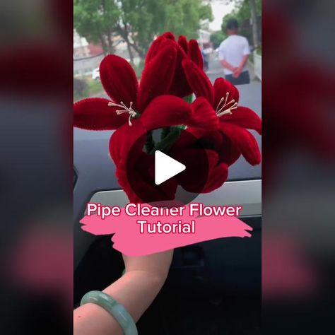 Poinsettia Pipe Cleaner, Red Pipe Cleaner Flowers, Pipe Cleaner Poinsettia, Pipe Cleaner Flowers Tutorial, Pipe Cleaner Art, Pipe Cleaner Flowers, Happy Summer, Pipe Cleaner, Red Flower