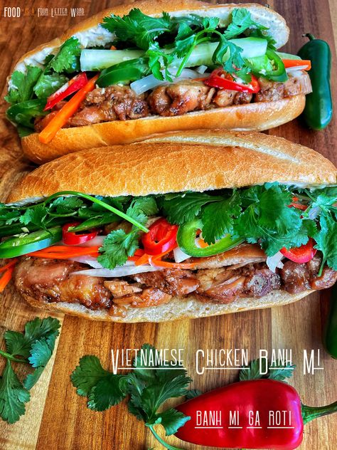 Bahn Mi Recipe, Chicken Banh Mi, Banh Mi Recipe, Vietnamese Sandwich, Vietnamese Chicken, Bahn Mi, Banh Mi Sandwich, Tandoori Masala, Office Lunch