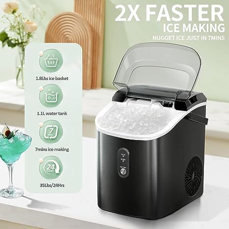 Nugget Ice Makers Countertop with Pellet Soft Chewable Ice, Pebble Ice Maker Machine with Self-Cleaning, 35.5Lbs/24Hrs, One-Click Operation, Ice Basket/Ice Scoop for Home/Office/Bar/Party, Black Pebble Ice Maker, Ice Maker Accessories, Pebble Ice, Nugget Ice, Nugget Ice Maker, Ice Makers, Ice Maker Machine, Portable Ice Maker, Portable Air Conditioners