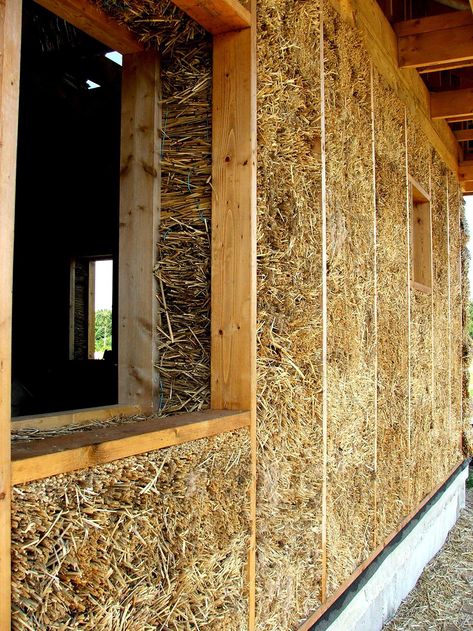 vivir en una casa de paja7 Straw Bale Building, Straw Bale Construction, Cob Building, Casa Hobbit, Straw Bale House, Eco Buildings, Earthship Home, Mud House, Straw Bale