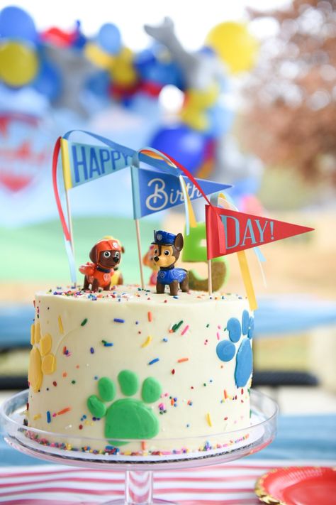 Paw Patrol Birthday — Montgo Farmhouse Paw Patrol Mini Cake, Paw Patrol Themed Cake, Simple Paw Patrol Birthday Decorations, Boys Paw Patrol Birthday Party, Paw Patrol Pancakes, Mighty Pups Birthday Party Cake, Skye Paw Patrol Cake Diy, Paw Patrol Dessert Ideas, Paw Patrol Fourth Birthday