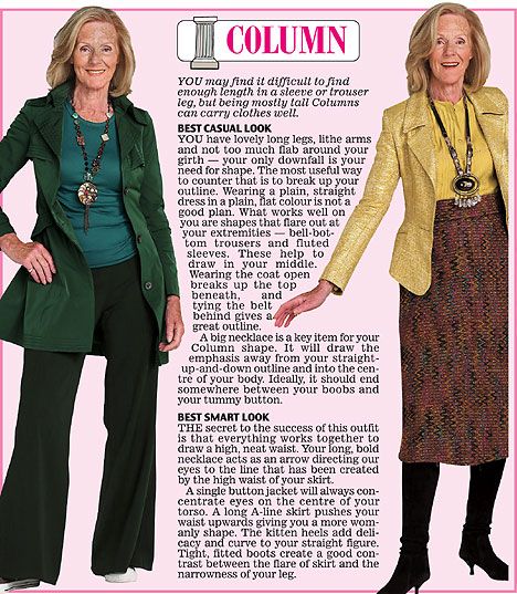 Trinny and Susannah show off the clothes to suit the column women's body type. Trinny And Susannah, Susannah Constantine, Column Body Shape, Trinny Woodall, Pretty Ugly, Womens Body, Body Types Women, Style Guru, Bold Necklace