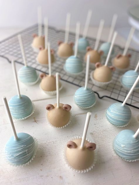 Cake Pop Baby Shower Boy, Cake Pops Baby Shower Boy, Blue Baby Shower Cake, Animal Cake Pops, Baby Shower Cake Pops, Blue Baby Shower, Cakes For Boys, Cake Pop, Cakepops