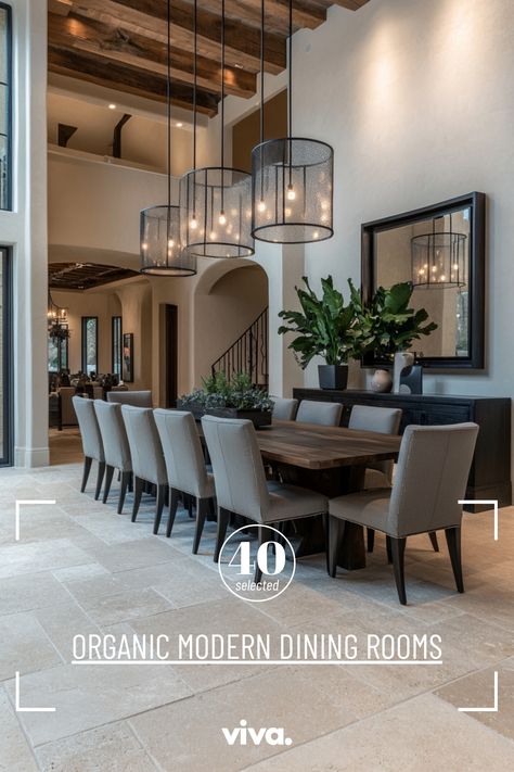 ♥ Are you looking to create a cozy and stylish dining room with an Organic Modern touch? Explore this beautiful space featuring a round table, pendant lights, and a moody color palette. Perfect for those who love Organic Modern decor and interior design. ✨🌿 #OrganicModern #diningroomdecor #homedesign Dining Room With Round Table, Dining Table Decor Modern, Organic Modern Dining, Organic Dining Room, Organic Modern Dining Room, Moody Color Palette, Modern Dining Room Ideas, Dining Room Updates, Unique Dining Room