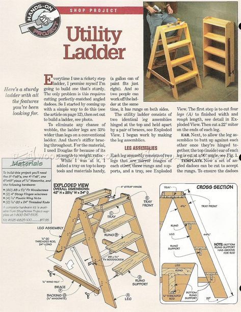 #1957 Wooden Step Ladder Plans - Workshop Solutions Diy Wood Ladder, Wooden Step Ladder, Woodworking Plans Pdf, Wood Ladder, Wooden Steps, Shop Projects, Diy Workshop, Wood Plans, Step Ladder