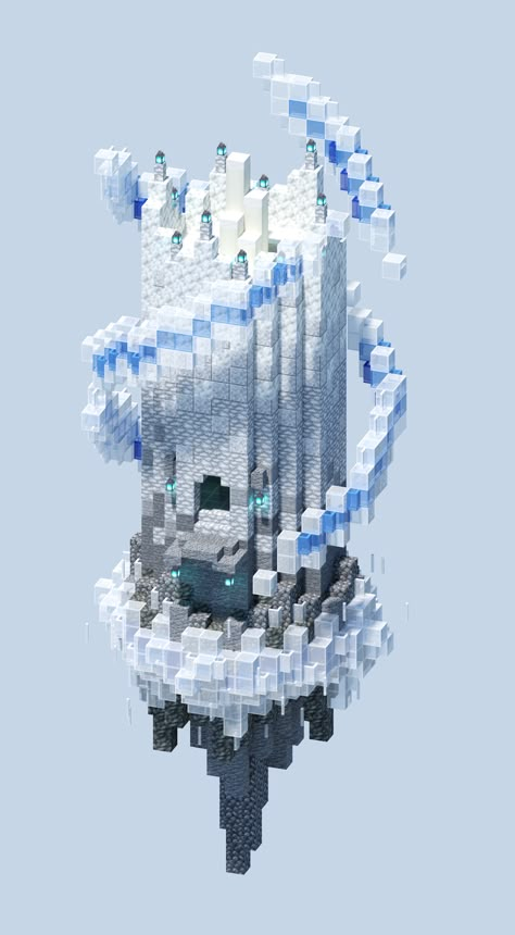 Minecraft Frozen Build, Ice Tower Minecraft, Minecraft Igloo Ideas, Snow Kingdom Minecraft, Minecraft Snowy Mountain Castle, Ice Spikes Minecraft Build, Minecraft Ice Castle Blueprints, Cloud House Minecraft, Ice Biome Minecraft Builds