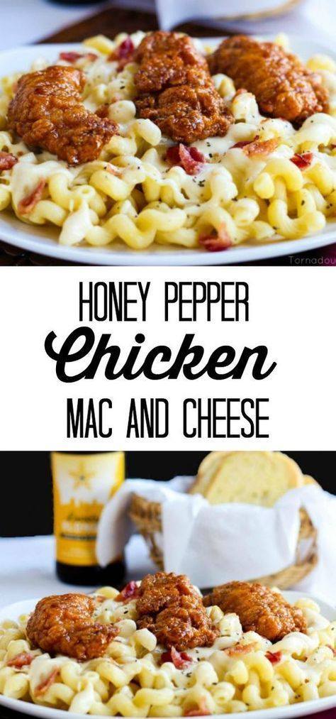 Honey Pepper Chicken Mac and Cheese a delicious creamy and cheesy Applebees Copycat recipe! Honey Pepper Chicken, Applebees Copycat Recipes, Crunchy Food, Chicken Mac And Cheese, Resep Pasta, Pepper Chicken, Chicken Stuffed Peppers, Think Food, Copycat Recipe