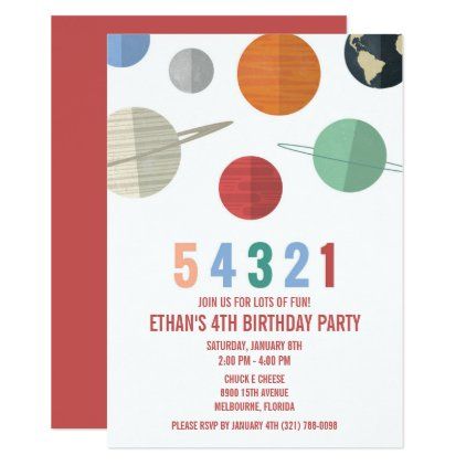 Space Theme Boy 4th Birthday Party Invitation 5th Birthday Boy Themes, 5th Birthday Themes, Boys Birthday Theme, Kid Birthday Themes, 5 Birthday Party, Outer Space Birthday Invitations, 1 Birthday Party, Space Themed Birthday, 5th Birthday Boys