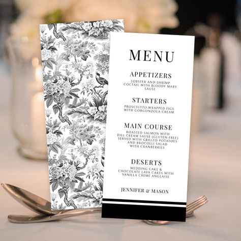 Black And White Chinoiserie, Chinoiserie Porcelain, Porcelain Wedding, Pattern Invitation, Appetizer Menu, Pattern Wedding, Chocolate Wedding Cake, Gray Wedding, Wedding Menu Cards