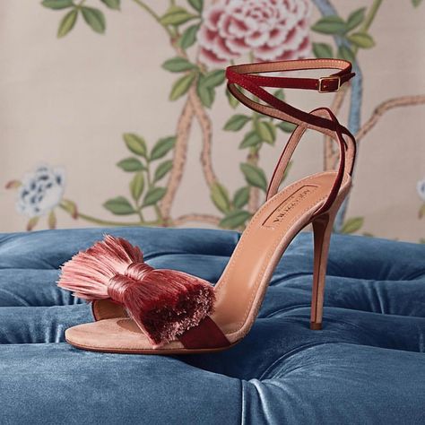 For statement making sandals with a feminine edge opt for the ‘Lotus Blossom Sandal’ @holtrenfrew #Aquazzura Diy Heels, Tassel Heels, Trending Heels, Pink Wedding Inspiration, Tassel Sandals, Lotus Blossom, Embellished Sandals, The Lotus, Only Shoes