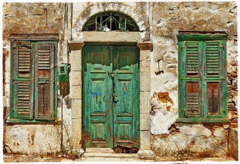 Greek Doors, Art Deco Doors, Old Gates, Dodecanese Islands, Window Stained, Wolves And Women, Old Abandoned Houses, Green Door, 3d Letters