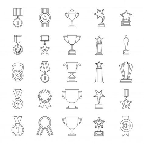 Award Drawing, Sports Day Poster, Ramadan Art, Ribbon Icon, Medal Design, Badge Icon, Express Logo, Trophy Design, Outline Drawings