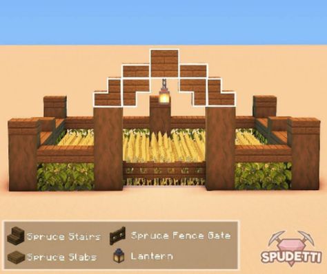 Minecraft Farming Ideas Design, Minecraft Farm Entrance, Trash Can Minecraft, Minecraft Compost Area, Bell Minecraft Ideas, Minecraft Wheat Farm Design, Minecraft Altar Ideas, Fox Pen Minecraft, Minecraft Dog Room