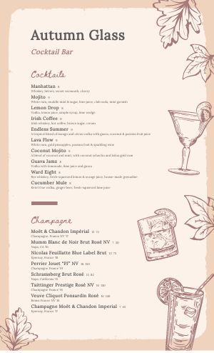 Cocktail Menu Templates and Designs - MustHaveMenus Drinks Menu Restaurant, Cocktail Menus Design, Holiday Drink Menu Design, Cocktail List Menu Design, Simple Cocktail Menu Design, Cocktail Theme, Coconut Mojito, Gold Rum, Cafe Menu Design