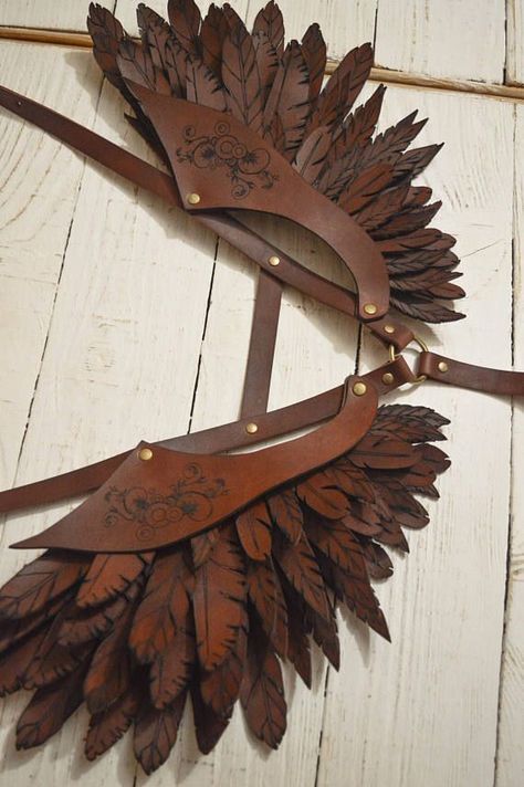 Leather Wings, Leather Feathers, Leather Armor, Steampunk Costume, Leather Harness, Fantasy Costumes, Leather Projects, Steampunk Fashion, Leather Diy