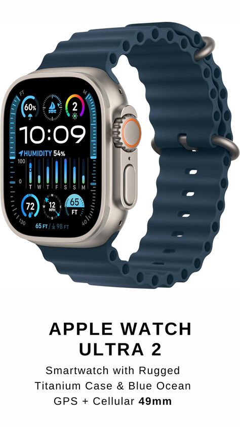 Discover the Apple Watch Ultra 2, featuring a rugged titanium case and a stylish blue ocean band. This smartwatch is packed with advanced features including fitness tracking, precision GPS, a bright retina display, and extra-long battery life. Stay connected without your iPhone, stream music, get directions, and enjoy the freedom of cellular connectivity. Perfect for endurance athletes, outdoor adventurers, and water sports enthusiasts. #AppleWatch #Ultra2 #Smartwatch #FitnessTracker #GPS Fitness Tracking, Apple Watch Ultra, Iwatch Apple, Apple Watch Accessories, Mac Laptop, Watch Ultra, Tv Accessories, Track Workout, Retina Display