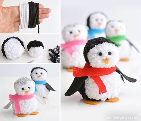 Pinguin Crafting, Christmas Pom Pom Crafts, Easy Winter Crafts, Pom Pom Animals, Fun Winter Crafts, Christmas Pom Pom, Penguin Crafts, Crafts For Teens To Make, Crafts For Adults