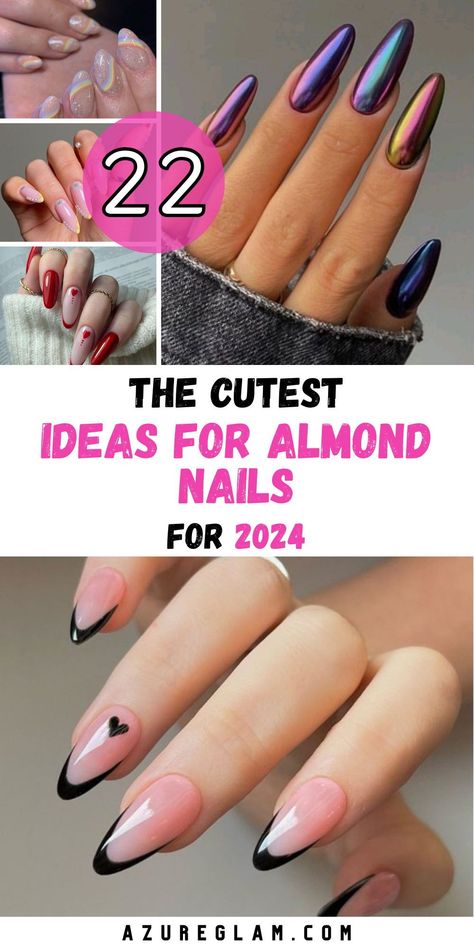 Step into 2024 with confidence and style with 22 Ideas for Almond Nails. Embrace the beauty of almond nails, the canvas for timeless designs. Explore a world of almond nail ideas, including elegant designs and classic French tips. Celebrate the holiday season with Christmas-themed almond nail art or make a statement with black women's almond nails. Dive into winter-themed almond nail designs and enhance your look with vibrant red accents. Trendy Nails Ideas Almond Shape, Summer Almond Gel Nails, Almond Shape Nail Color Ideas, August Almond Nails Designs, Dip Almond Nails Ideas, Almond Unique Nails, April Nail Designs Almond, Classic Almond Nail Design, Aesthetic Almond Nails Designs