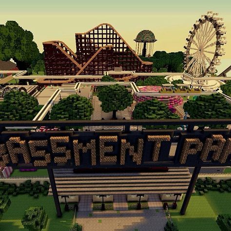 Minecraft Amusement Park, Park Minecraft, Minecraft Park, Minecraft Shops, Minecraft Theme, Park Entrance, Minecraft Mansion, Minecraft Modern, Easy Minecraft Houses