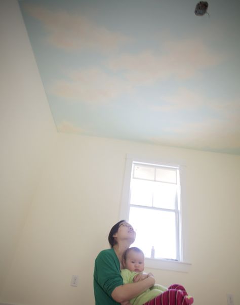 Blue Sky Ceiling, Cloud Reference, Baby Nursery Murals, House Beautiful Living Rooms, Starry Ceiling, Sky Nursery, Cloud Ceiling, Sky Ceiling, Pet Project