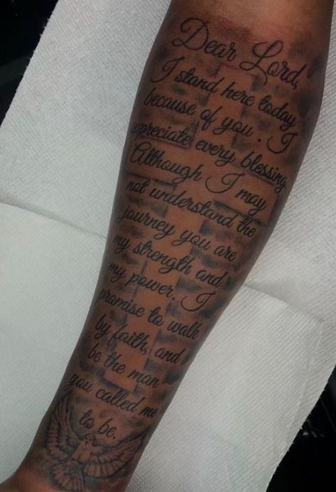 Rib Scripture Tattoo Men, Bible Verse Tattoos For Men Upper Arm, Christian Tattoos For Men Arm, Bible Scriptures Tattoos For Men, Bible Verse Tattoos For Men Forearm, Tattoos Men Forearm, Forearm Tattoo Men Sleeve Clouds, Quote Tattoos For Guys, My Brothers Keeper Tattoo Ideas