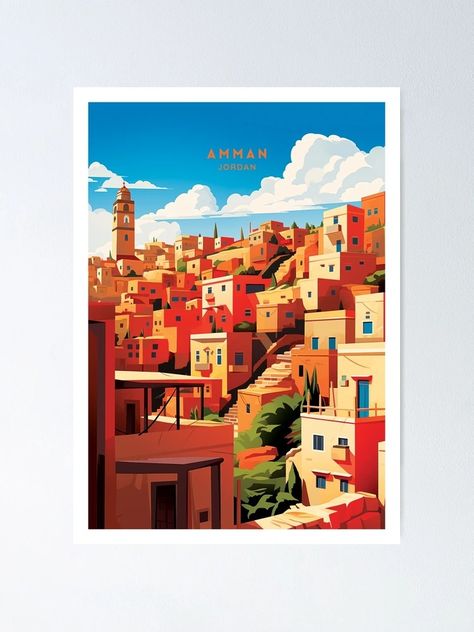 "Amman Ambiance: Jordan - Travel Illustration" Poster for Sale by NeuralVibe | Redbubble Amman Jordan Illustration, Jordan Illustration, Jordan Travel, Amman Jordan, Travel Illustration, Illustration Poster, Amman, Illustrations Posters, Travel Posters