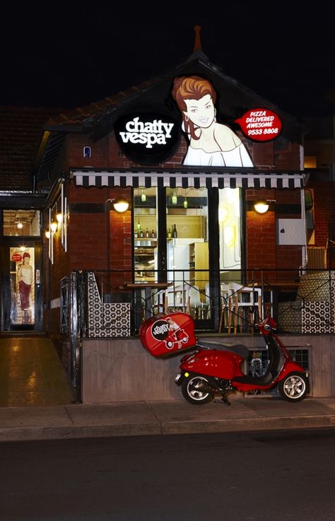 chatty vespa Melbourne Cafe, Shop Front Design, Shop Front, Environmental Graphics, Hospitality Design, Cafe Design, Bar Design, Design Solutions, Restaurant Design