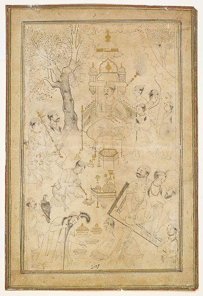 Royal Picnic ca.1590-95 Made in India, Deccan, Ahmadnagar Ink, opaque watercolor, and gold on paper Image/Folio:20.5 × 30 cm Frame: 61 × 51 × 2.5 cm Classification: Codices Credit Line: The British Library Royal Picnic, Indian Civilization, London In February, Royal Elephant, Opaque Watercolor, Persian Painting, Indian Arts, Mughal Art, Persian Miniature